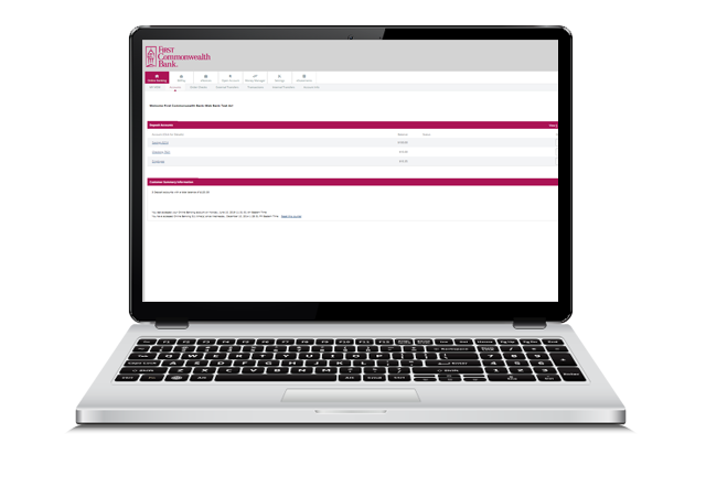 banking dashboard on laptop