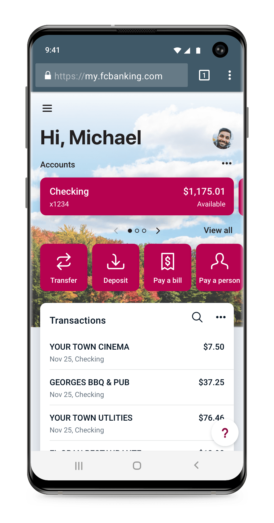 mobile banking dashboard on galaxy device