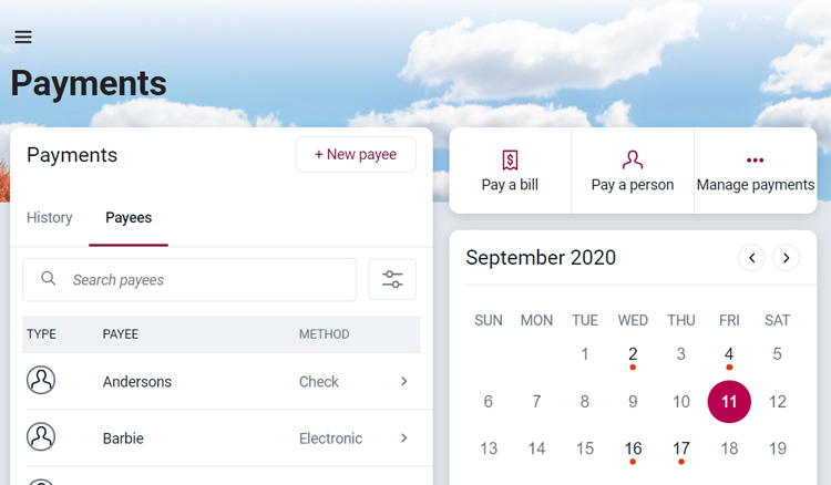 Payment screens mobile