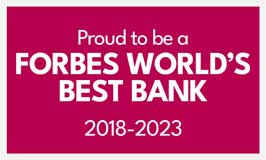 Proud to be a Forbes World's Best Bank 2018 - 2023