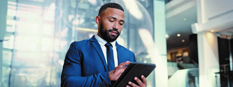 Man working on tablet