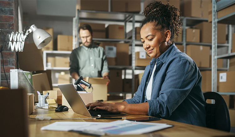 Woman Working On Laptop At Desk